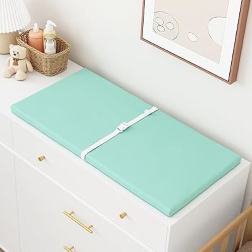 YACODAVO Wipeable Baby Changing Pad for Dresser and Table, Cozy Diaper Changing Pad with Waterproof & Wipe-Clean Leather Cover, Standard Size (31.5" L x 15.8" W), Green