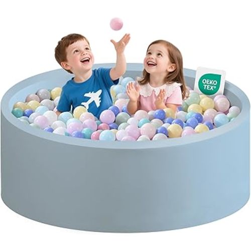 Zedachica Ball Pit for Toddlers 47.24''x15.75'' Baby Ball Pit Soft Foam Ball Pits Round Lagre Kids Ball Pits Indoor Kids Play Ball Pool Ideal Gift for Children (Lightblue, NO Balls)