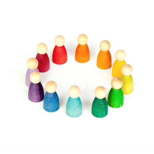 12 Grapat Nins – Twelve Rainbow Wooden Peg People