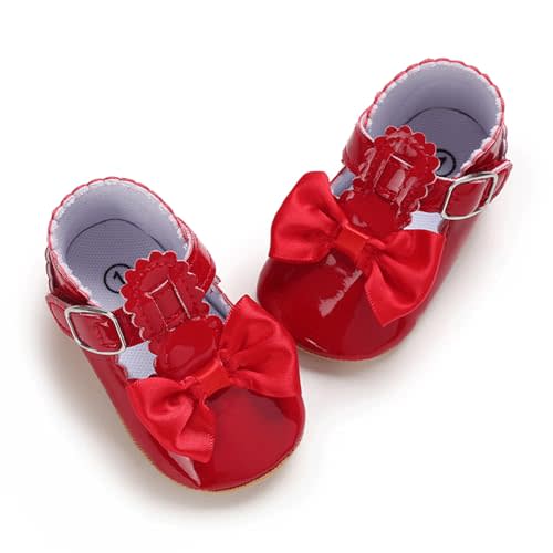 Neband Baby Girl Mary Jane Dress Shoes - Infant Newborn Flats Anti-Slip Soft PU Leather Party School Wedding Princess Baby Girl Shoes