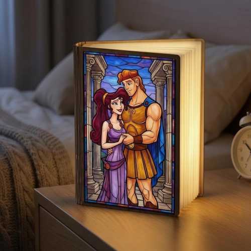 Custom Hercules Book Lamp, Hercules Megara Couple Gift, Disney Greek Myth Stained Glass Style, Romantic Night Light, Gift For Her