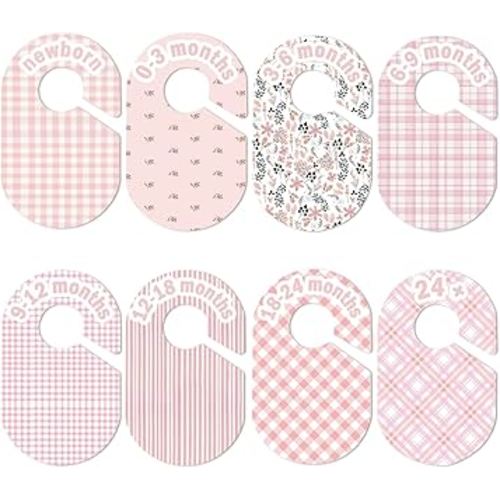 Baby Closet Divider, Baby Wardrobe Organizer, Double-Sided Design, Nursery Decor Clothes Hanger Dividers for Sorting 8 Sizes from Newborn to 12+ Months (Pink)