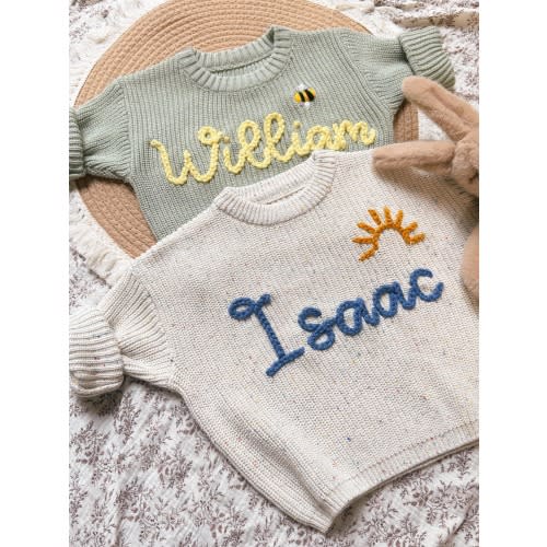 Custom Embroidered Baby Name Sweater, Personalised Baby Sweater, Hand Embroidered Name Sweater, Baby Shower Gifts, Xmas Gifts, Newborn Gifts