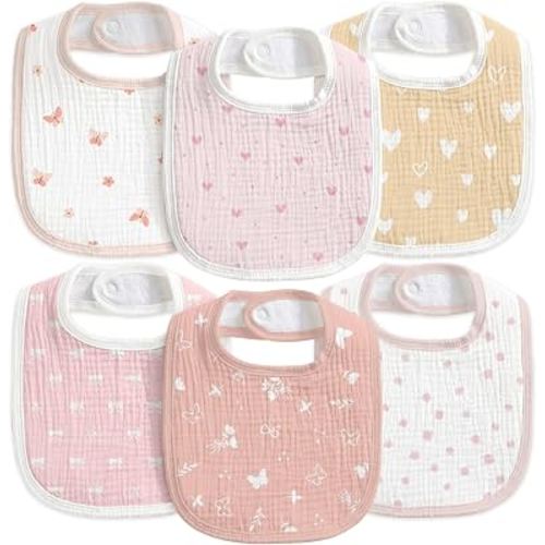 CIVARUA KIDS 6-Pack Muslin Baby Bibs for Drooling & Teething, Absorbent Bib | Soft Cotton Baby Drool Bib for Baby Boy Girl, Easy Adjustable Bibs for Toddlers, Newborn, Infants 0-36 Months Butterfly & Bow