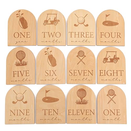 Wooden Golf 12 Monthly Milestone Markers,12 Monthly for Baby Boy | Wooden Golf Photo Prop,Nursery Photo Prop, Baby Shower
