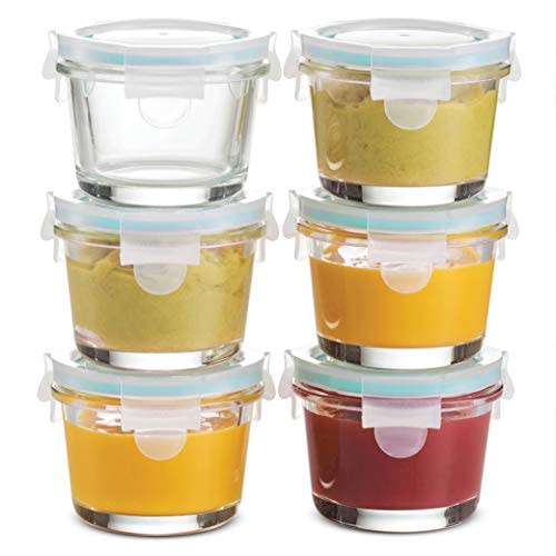 Superior Glass Baby Food Storage Containers - Set of 6 - Containers with Airtight BPA-Free Locking Lids - Baby Food containers - Microwave & Dishwasher Safe -c (Teal Blue)