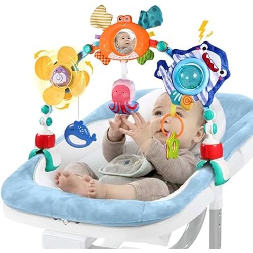 SINOMARS Baby Stroller Car Seat Toys,Adjustable Crib Mobile Activity Arch Toys with Sound Toy and Baby Hanging Toys,Sensory Play Travel Bouncer Bassinet Toy for Toddler Boy Girl 0 3 6 9 12 24 Month