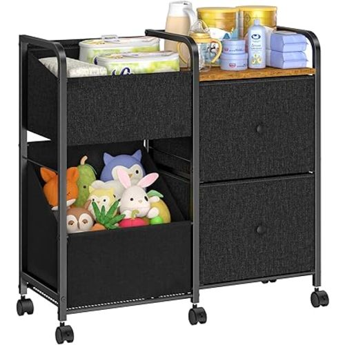 Baby Diaper Caddy Organizer Cart, Bedside Cart for Baby Essentials, Nursing Storage with Drawers and Lockable Wheels, Baby Organizers and Storage for Bedroom, Living Room, Bathroom
