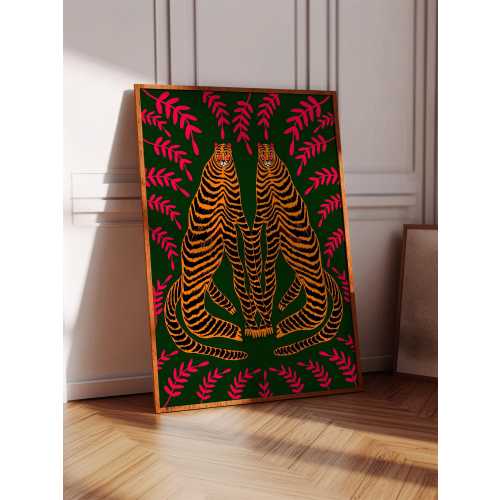 Enchanting Tigers Art Print, Home Decor, Wall Decoration For Kitchen, Bedroom, Living Room, Office, House Warming, Animal Illustration