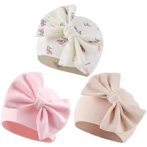 Bamery Newborn Baby Girl Hospital Hat Preemie Cotton Baby Beanie Winter Infant Hats Towel for 0-12 Months