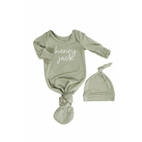 Boy Personalized Bamboo Newborn Baby Knot Gown & Hat
