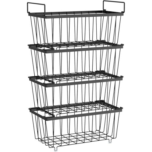 iSPECLE Freezer Organizer Bins - 4 Pack Small Stackable Deep Freezer Organizer Bins for 7 Cu.Ft Freezers Easy Get Bottom Foods without Digging, Chest Freezer Organizer Prevent Frozen Food Waste, Black