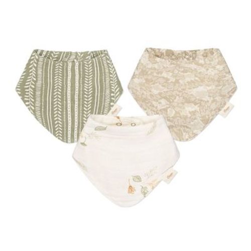 Willow 3-pc Muslin Baby. Bib Set (Neutral Leaf)