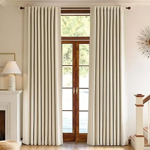 jinchan Chenille Blackout Curtains 84 Inches Long 2 Panels Beige Thermal Insulated Curtains for Bedroom Living Room Triple-Weave Noise Reducing Drapes Back Tab Full Privacy Window Curtains 50x84 Inch