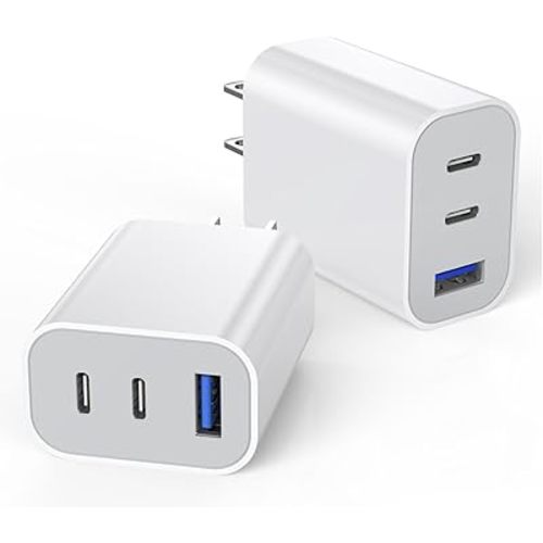 [2-Pack]iPhone 17 16e 15 Charger Block,35W 3-Port Fast USB C Charger Block Dual Port PD Power Adapter + QC Wall Plug Multiport USBC Wall Charge Block for iPhone 17/17 Air/17 16 15 Pro/Pro Max/14/13/12