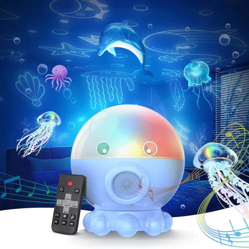 Octopus Galaxy Projector,17 Light Modes Ocean Star Projector with 360° Rotation, 3 Projection Films and 9 Lullaby Songs,Night Lamp with Remote and Timer, Gifts for Family and Friends(Blue)