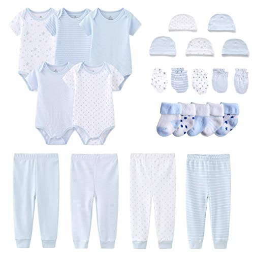 MAMIMAKA Newborn Layette Gift Set Bodysuits Pants for Baby Girl and Boy 24 Piece 100% Cotton Essentials and Accessories