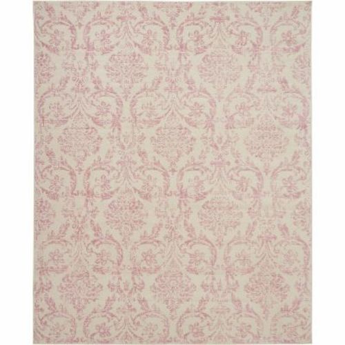 Nourison Jubilant 5'3" x 7'3" (5' x 7') Ivory/Pink Area Rug Farmhouse Vintage Damask by Nourison