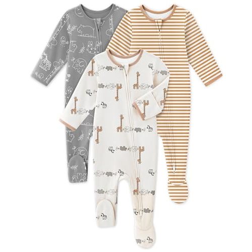FILLEEP Baby Sleepers 3 Pack Cotton Pajamas for Newborn 0-3 3-6 6-9 Months Boys Girls Clothes Sleep 'N Play Footie PJs