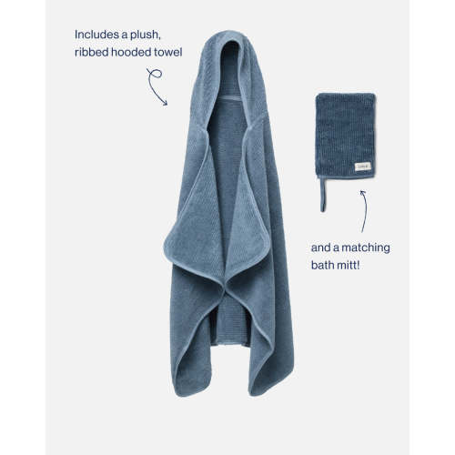 The Ribbed Hooded Towel + Bath Mitt / Slate