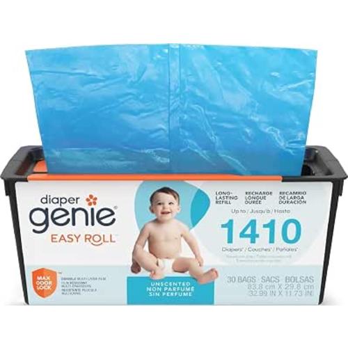 Diaper Genie Easy Roll Refill | 30 Bags Per Refill | Holds Up to 1410 Newborn Diapers | Odor Control | Diaper Pail Refill Bags | Fits Diaper Genie Signature & Platinum Pails