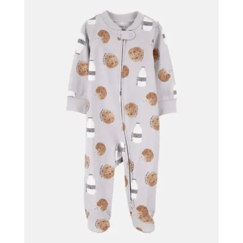 Baby Milk & Cookies 2-Way Zip Cotton Sleep & Play Pajamas - Grey | Carter's