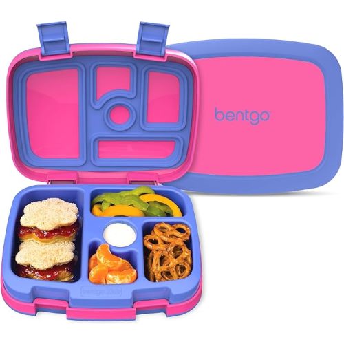 Bentgo Kids Bento-Style 5-Compartment Leak-Proof Lunch Box - Ideal Portion Sizes for Ages 3 to 7 - Durable, Drop-Proof, Dishwasher Safe, PFAS & BPA-Free & Made with Food-Safe Materials (Fuchsia)