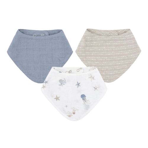 Crane Baby Muslin 3 Piece Bib Set, Sea Life