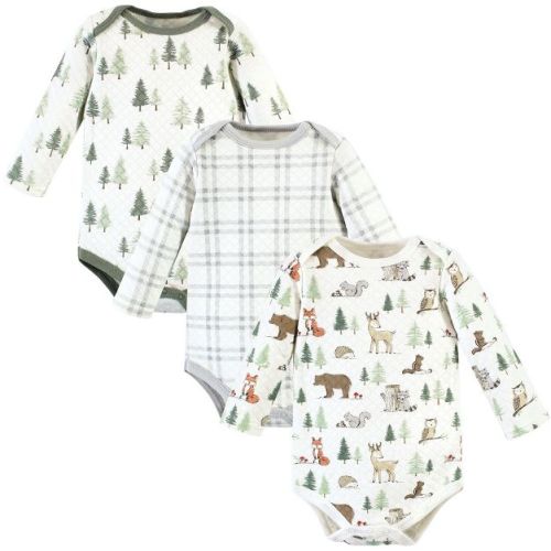 Hudson Baby Unisex Baby Quilted Long Sleeve Cotton Bodysuits Set, Forest Animals, 6-9 Months
