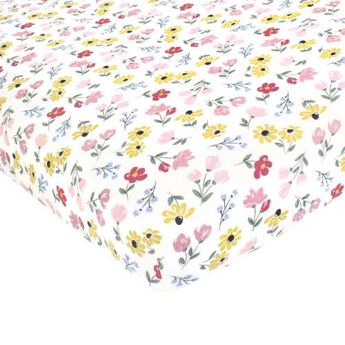Hudson Baby Infant Girl Cotton Fitted Crib Sheet, Soft Painted Floral, One Size