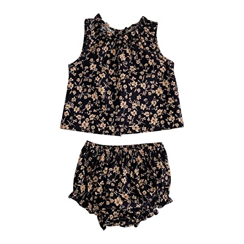 HOOLCHEAN Baby Infant Girls Summer Vintage Flower Ruffled 2PCS Set Sleeveless Top Dress Shirt and Bloomer Shorts