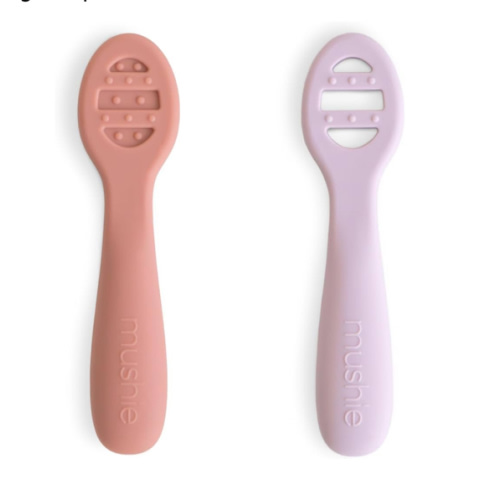 mushie Silicone First Feeding Baby Spoons | 2 Pack (Rose/Soft Lilac)