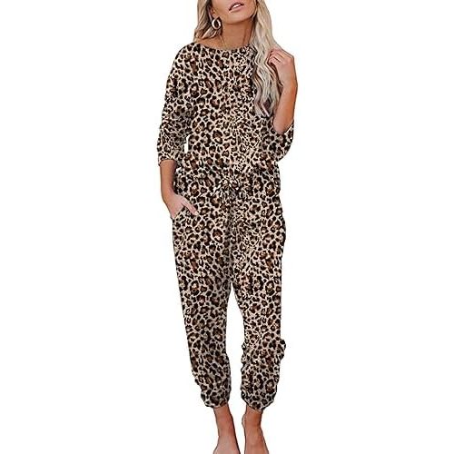 Ekouaer Womens Pajamas Set Long Sleeve Loungewear Soft Lounge Set Joggers with Pockets