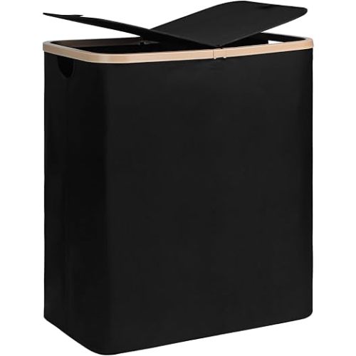 DOKEHOM 160L Extra Large Laundry Hamper with Lid, 2-Section Double Laundry Basket with Removable Mesh Liner Bags, Collapsible Clothes Sorter for Family, Bedroom, Laundry Room, Black