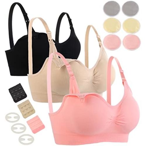 3 Pack Nursing Bra Seamless Breastfeeding Bras with Extra Washable Nursing Pad Maternity Sleep Bralette for Women
