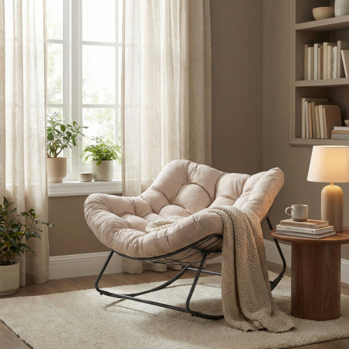 Turquoise Outdoor Oversize Papasan Rocking Chair with Thick Cushion | Wayfair