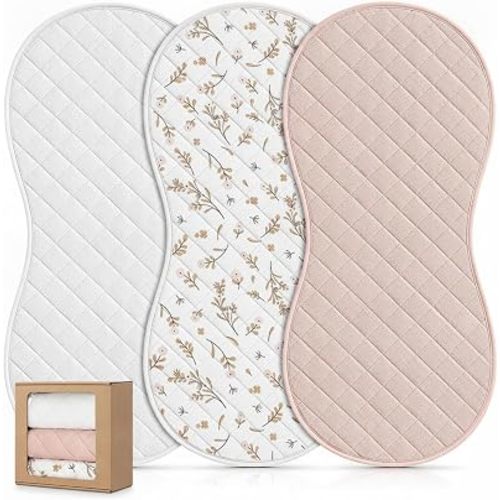 Moukeren 3 Pcs Quilted Peanut Shape Baby Changing Pad, Soft Color, Greenery