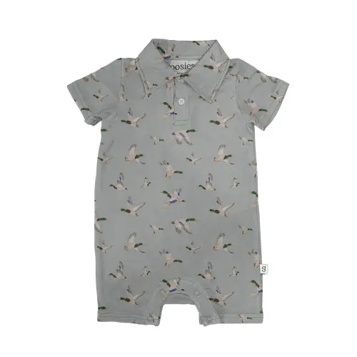 SORT SLEEVE POLO ROMPER - MALLARD DUCKS