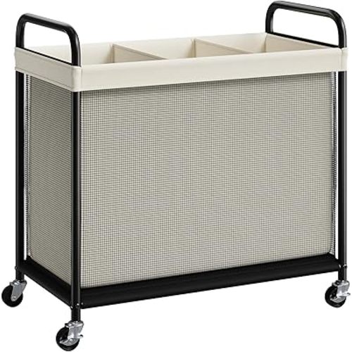 ELYKEN Laundry Hamper 3 Section, 120L Rolling Laundry Sorter with Removable Liner Bag, Laundry Basket with Wheels, Steel Frame with Metal Handle, Clothes Hamper Cart for Laundry Room & Bedroom