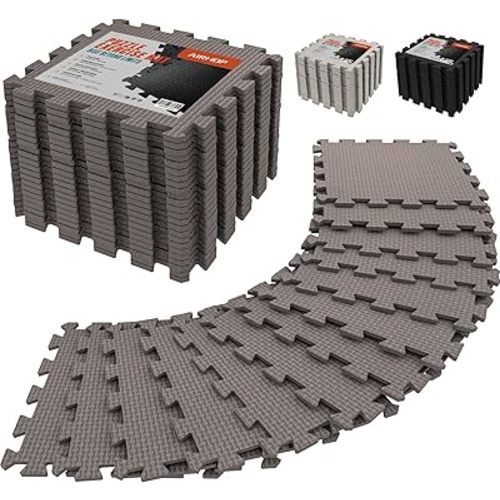 AIRHOP 18 Tiles Gym Floor Mat, EVA Foam Puzzle Gym Mat, High-Density Interlocking Foam Floor Tiles for Home Gym, Play Workout Garage Kitchen Flooring