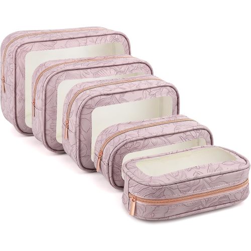YOPCDJ 5PCS Diaper Bag Organizer Pouches Set, TSA Approved Travel Toiletry Bag For Women, Waterproof Clear Makeup Bag Set, Floral Small Makeup Bag Suitable For Women