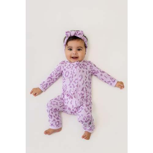 Zippered Romper in Thistle Leopard