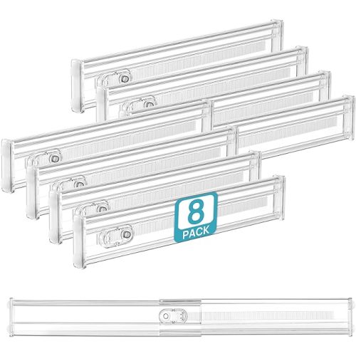 Vtopmart 8 Pack 4" Regular Upgrade Drawer Dividers for Clothes, 12.8"-22.3" Expandable Dresser Drawer Organizer, Clear Plastic Separators for Dresser, Baby Clothing, Underwear, Cosmetic, Toiletries
