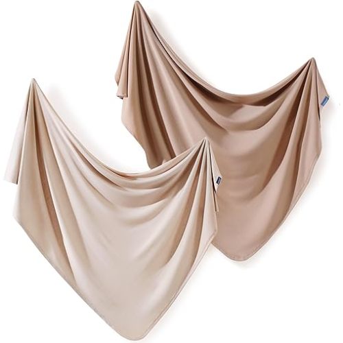GRSSDER 2 Pack Newborn Swaddle Blanket, Ultra Soft Stretchy Jersey Knit Extra Large Size 33 x 44 Receiving Blankets for Easy Swaddling Baby Snug and Cozy
