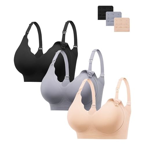 HBselect Nursing Bras for Breastfeeding Comfort Jelly Seamless Nursing Bra | 3 Pack Maternity Bras Wireless Nursing Bras Seamless Full Coverage Scalloped Lift Push Up Pregnancy Sleep Bralettes