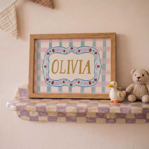 Personalised Child's Name Print | Custom Nursery Wall Art for New Baby Gift, Bespoke Naming Ceremony Keepsake, Modern Folk Heritage Art