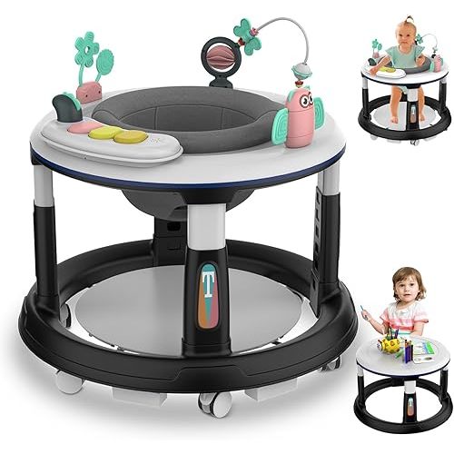 Baby Walker with Wheels, Baby Walkers and Activity Center with 5 Adjustable Heights, 360 Degree Swivel Seat, Music, Detachable Toys, Bounce Foot pad, Baby Walker for Boys and Girls from 6-18 Months