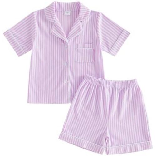 Kuriozud Toddler Baby Girl Pajamas Set Summer Floral Short Sleeve Button Down Shirt Top and Shorts 2pcs Pjs Sets Sleepwear