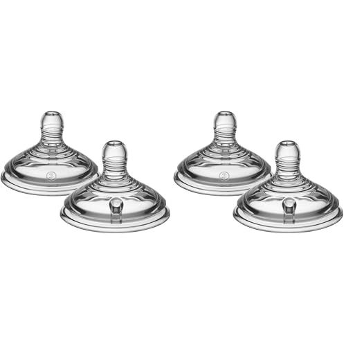 Tommee Tippee Natural Start Baby Bottle Nipples, Slow Flow, 0m+, Pack of 4 Soft Silicone Breast-Like Bottle Nipples for a Natural Latch with Anti-Colic Valve