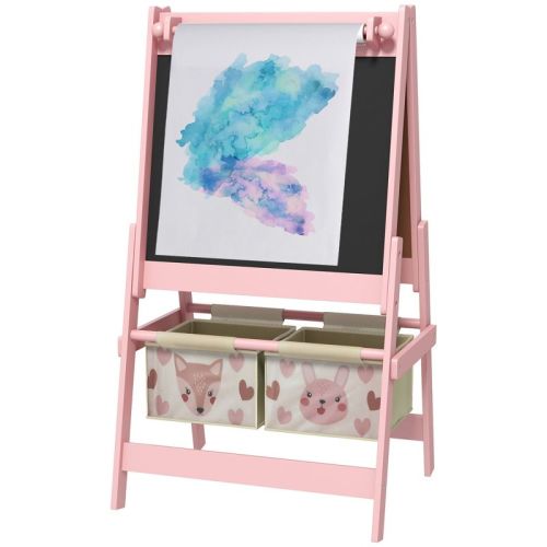 Infurnic Baby Activity Gyms Art for Kids with Paper Roll, Double Sided Whiteboard and Chalkboard with Painting Paper Stand, Pink, 21.3"*18.3"*36.5"